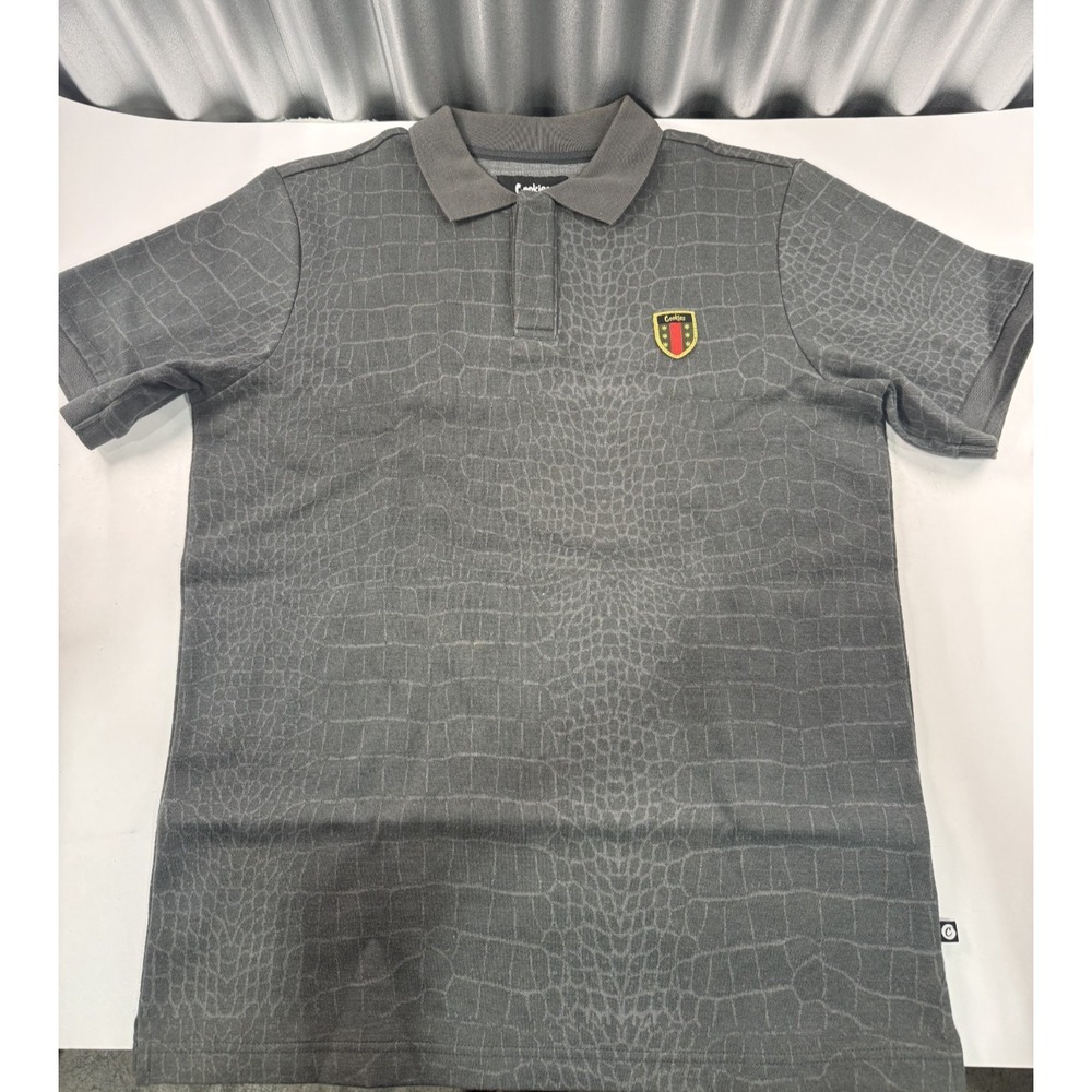 Cookies SF Crest Polo Shirt Size M Gray Crocodile Embroidered Men's